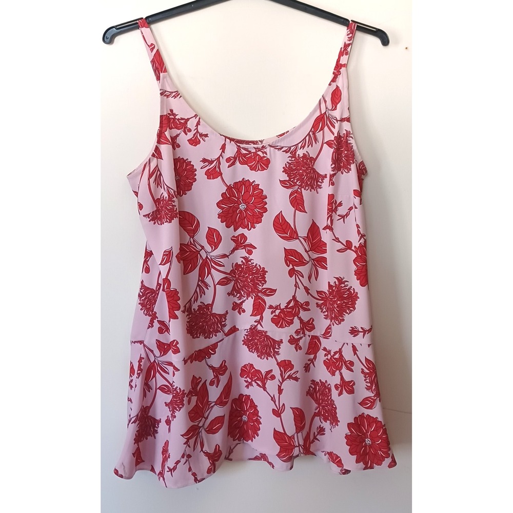 Cabi Sz M Pink Red Floral Cami Top Peplum Hem Preppy Cottagecore Feminine Boho‎